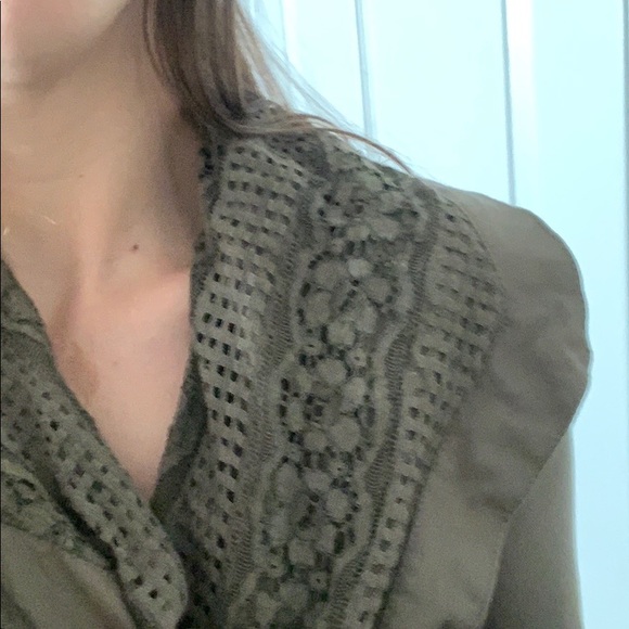 Dark Olive Green Light Jacket with Floral Decor - Picture 2 of 4